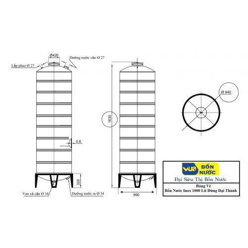 Bồn nước inox 1000 lít đứng Đại Thành – SUS 304
